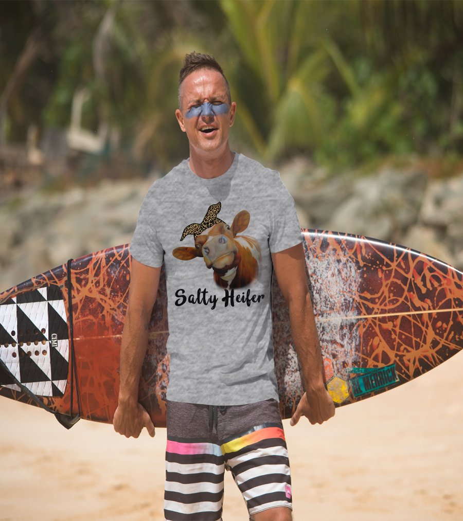 Salty Heifer Leopard Headband Cow T-Shirt