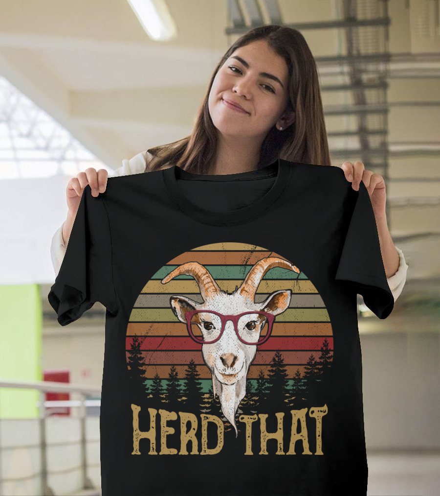 Goat Herd That Retro Style Glasses Forest Silhouette Vintage T-Shirt