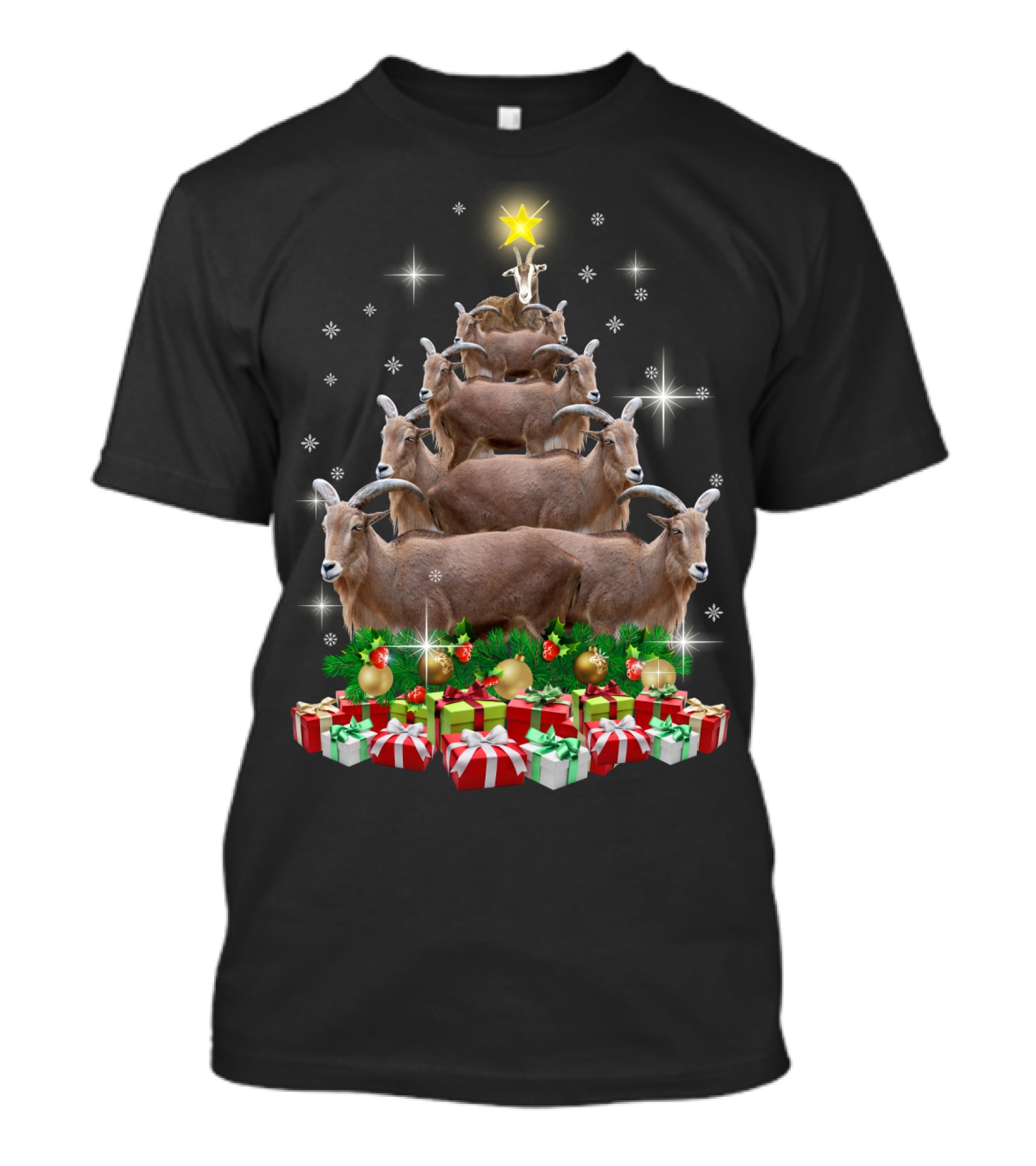 Goat Christmas Tree With Presents And Star T-Shirt