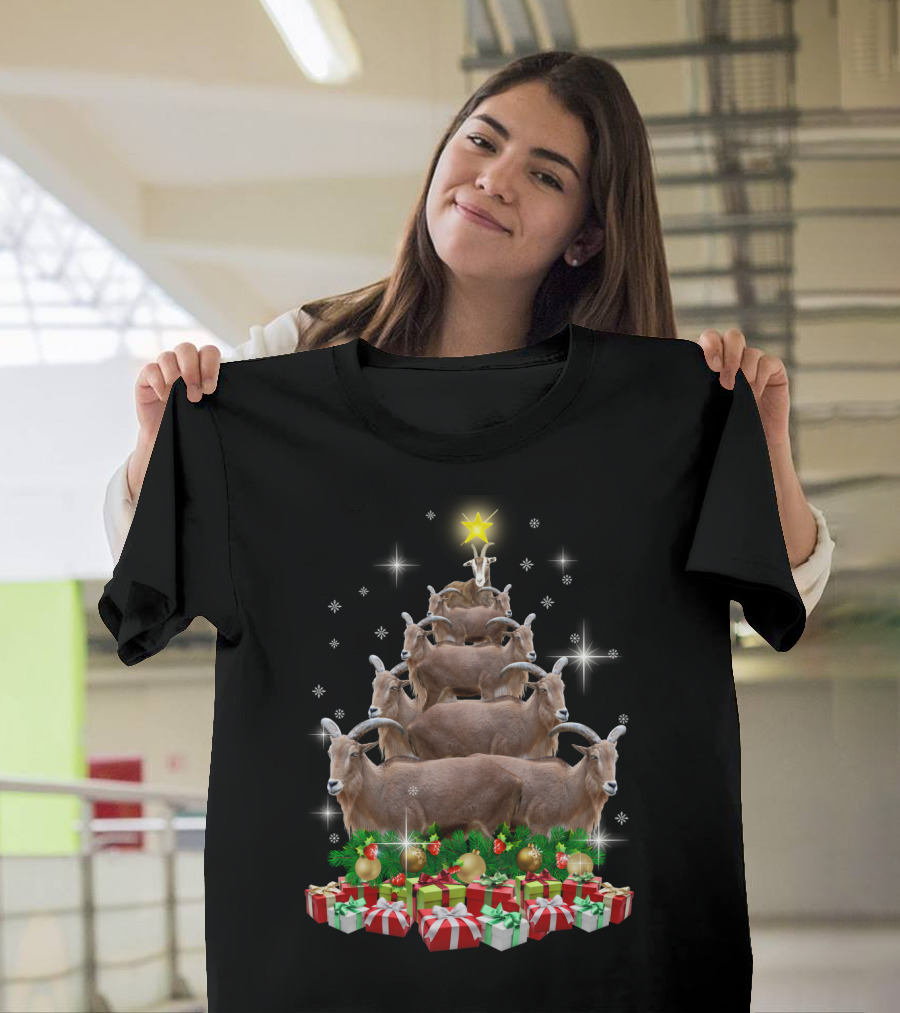 Goat Christmas Tree With Presents And Star T-Shirt