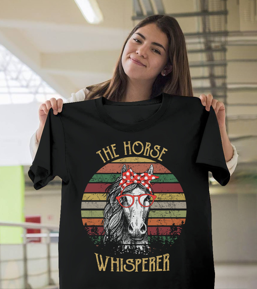 The Horse Whisperer Vintage Style Retro Stripes Horse With Glasses And Bow T-Shirt