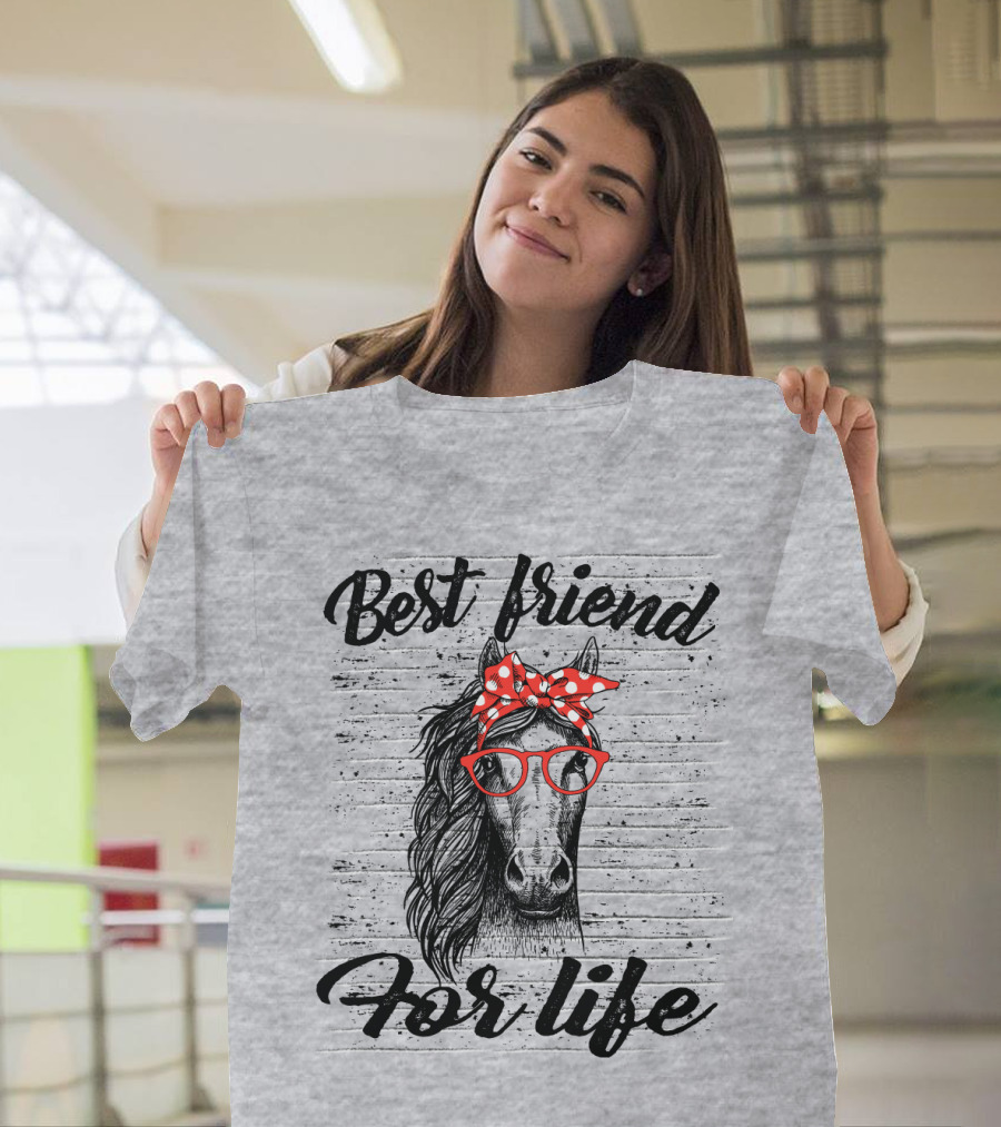 Best Friend For Life Horse with Red Polka Dot Bow and Glasses T-Shirt