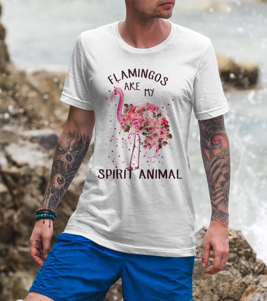 Flamingos Are My Spirit Animal Floral Flamingo Roses T-Shirt