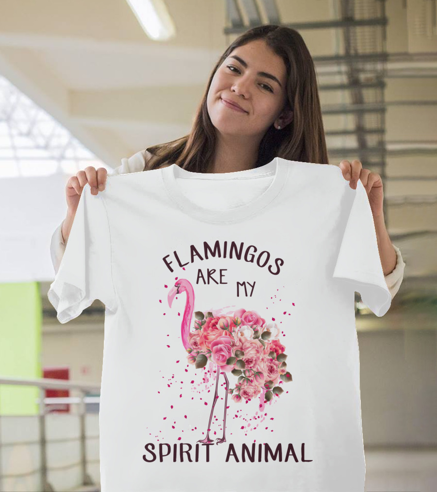 Flamingos Are My Spirit Animal Floral Flamingo Roses T-Shirt