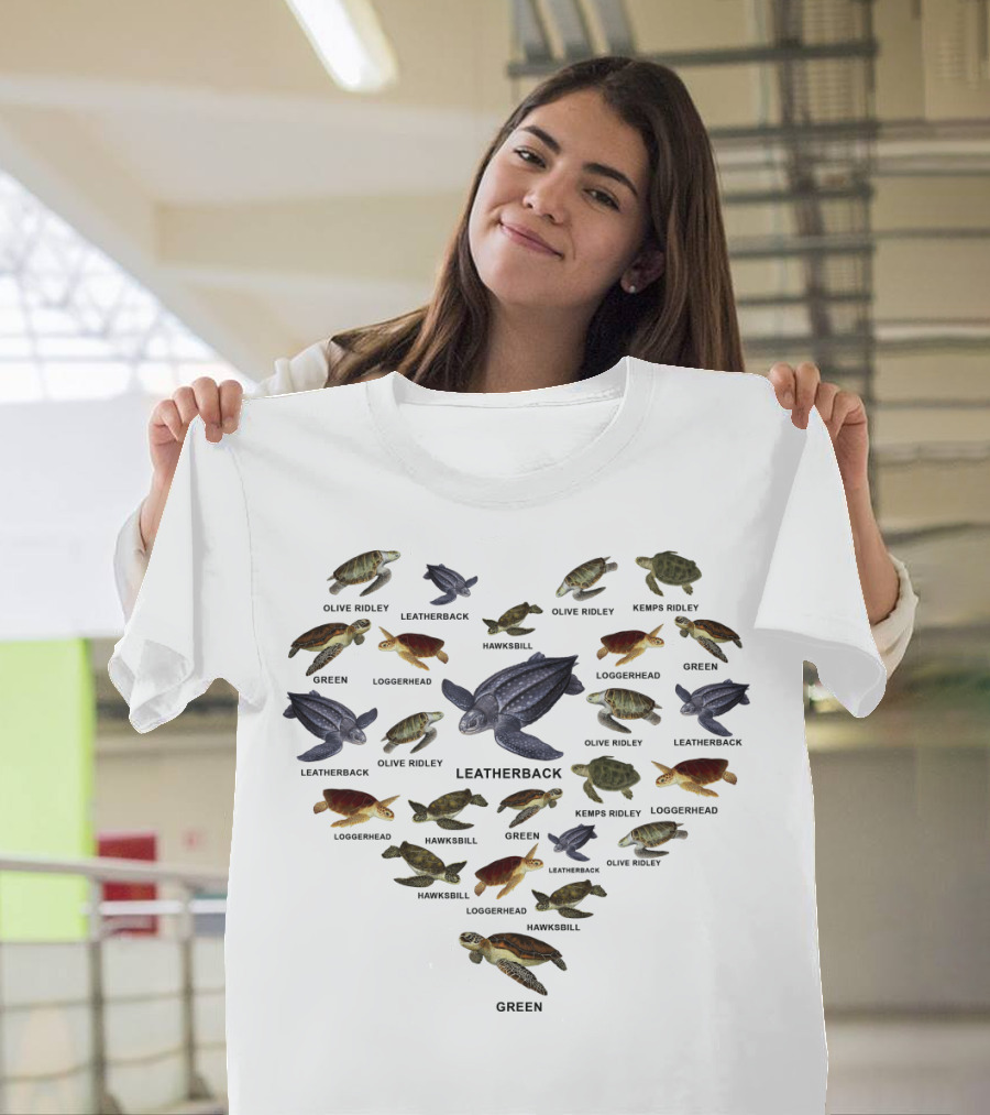 Turtle Hearts Green Hawksbill Olive Ridley Leatherback Loggerhead Kemps Ridley T-Shirt