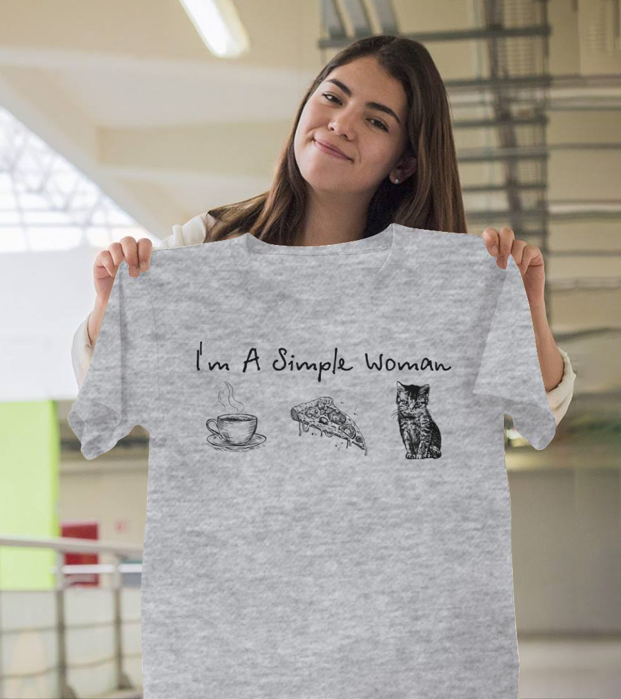 I'm A Simple Woman Coffee Pizza Cat T-Shirt