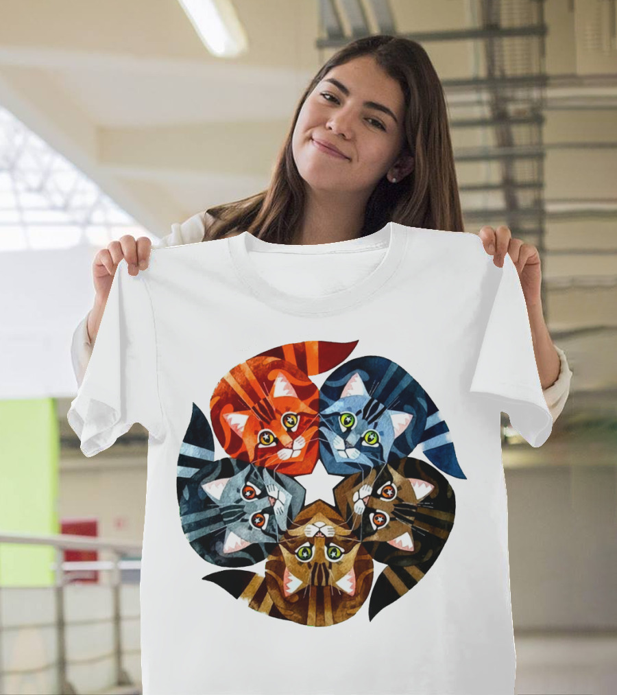 Cat Star Kaleidoscope with Five Colorful Cats in a Circle T-Shirt