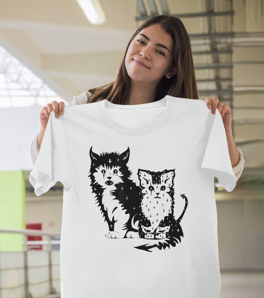 Black Cat and Kitten Halloween Wicked Hex T-Shirt