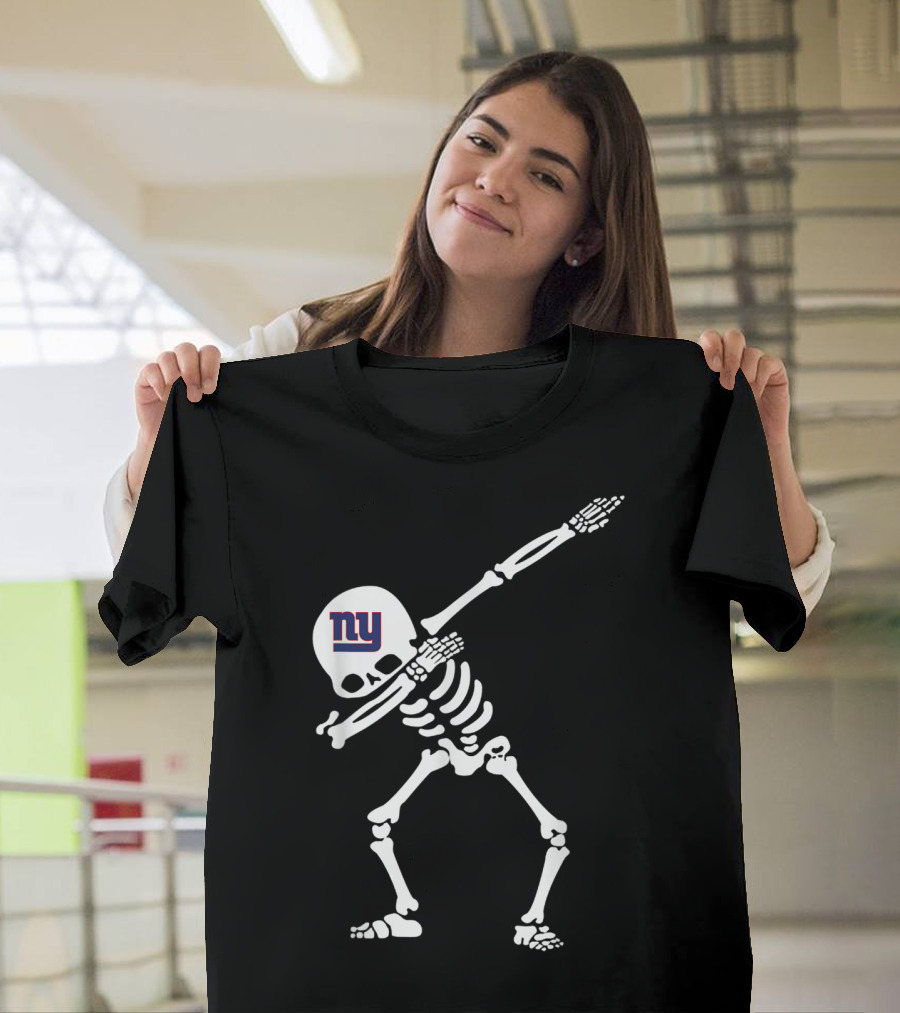 New York Giants Halloween Dabbing Skeleton Football Team T-Shirt