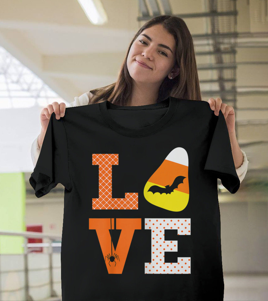 Candy Corn Spider Bat Love Halloween T-Shirt