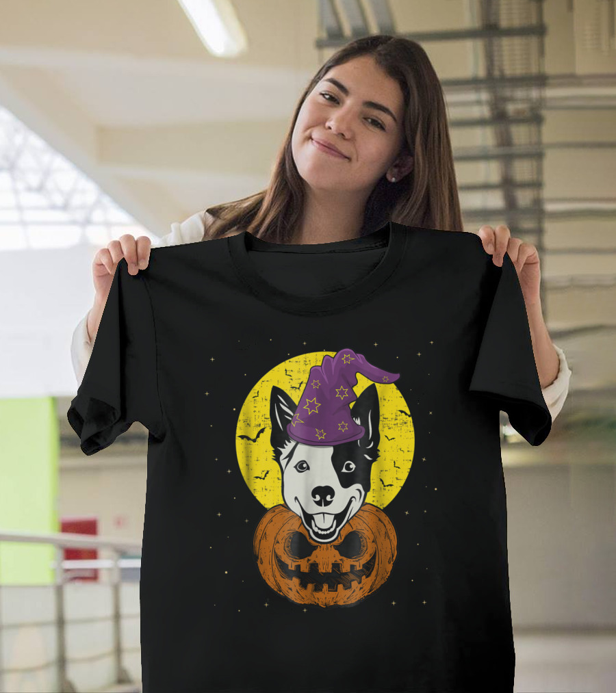 Australian Cattle Dog with Witch Hat and Pumpkin for Halloween T-Shirt