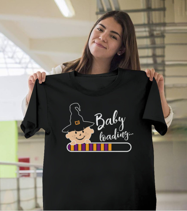 Baby Loading Halloween Witch Pregnancy Announcement T-Shirt