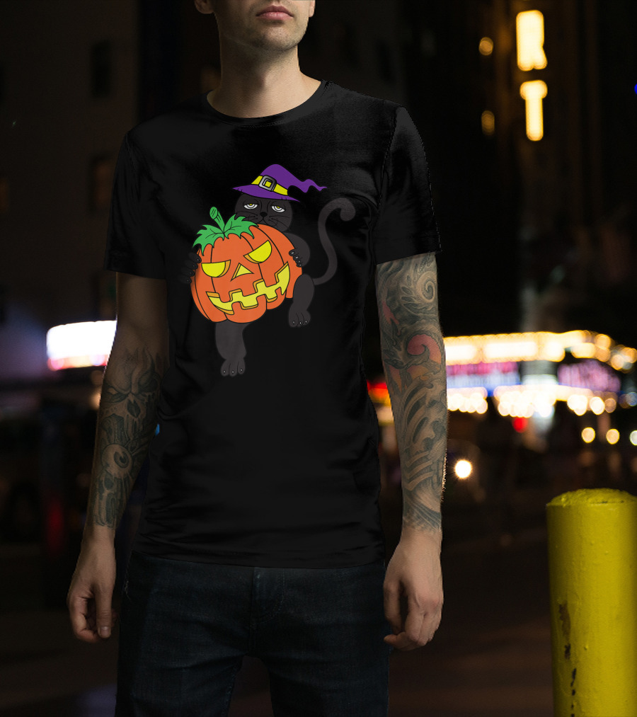 Happy Halloween Scary Black Cat Pumpkin T-Shirt
