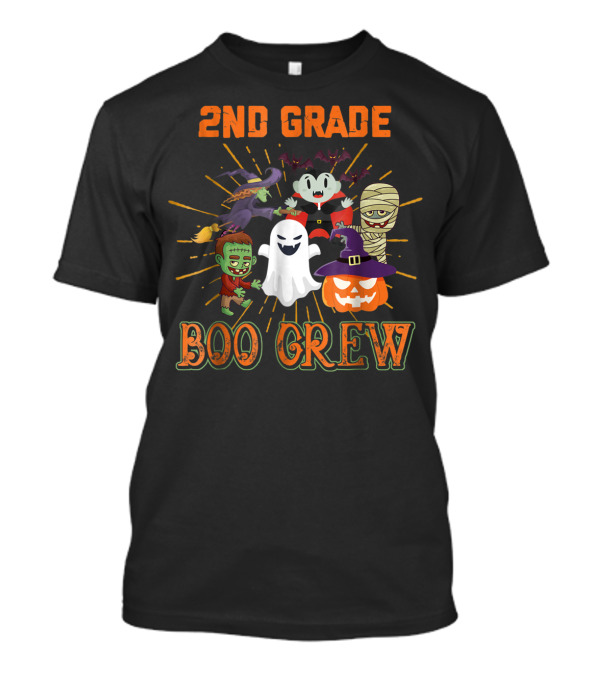 2nd Grade Boo Crew Halloween Monsters Ghost Mummy Vampire Pumpkin T-Shirt
