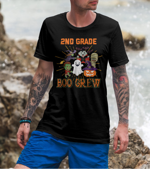 2nd Grade Boo Crew Halloween Monsters Ghost Mummy Vampire Pumpkin T-Shirt