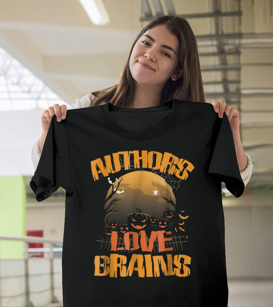 Authors Love Brains Halloween Pumpkin Scene T-Shirt
