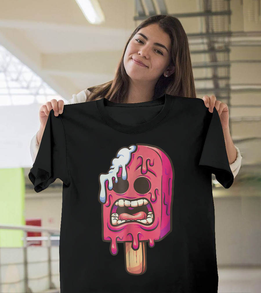 Creepy Melting Ice Cream Popsicle Monster Face T-Shirt