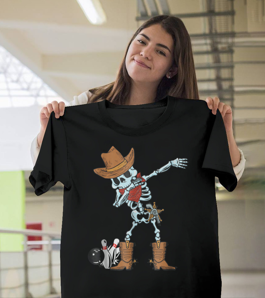 Cowboy Skeleton Dabbing with Bowling Ball and Pins T-Shirt