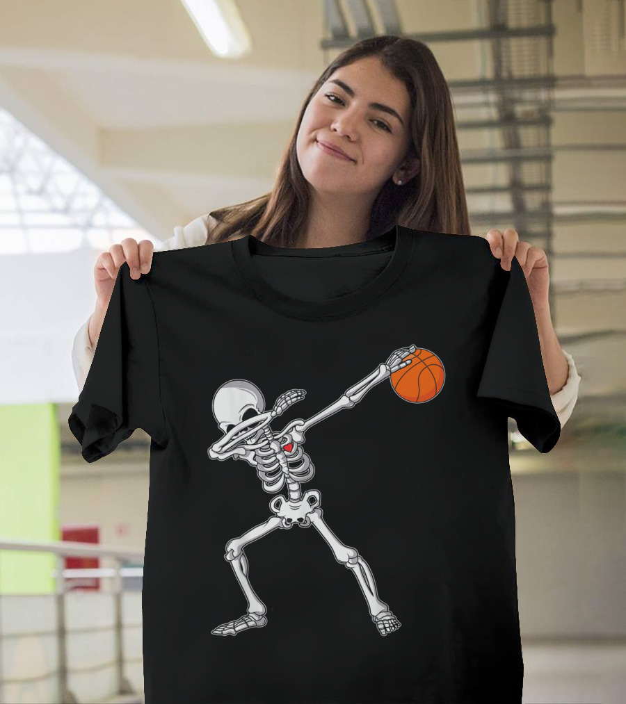 Dabbing Skeleton Holding Basketball Iconic Pose T-Shirt