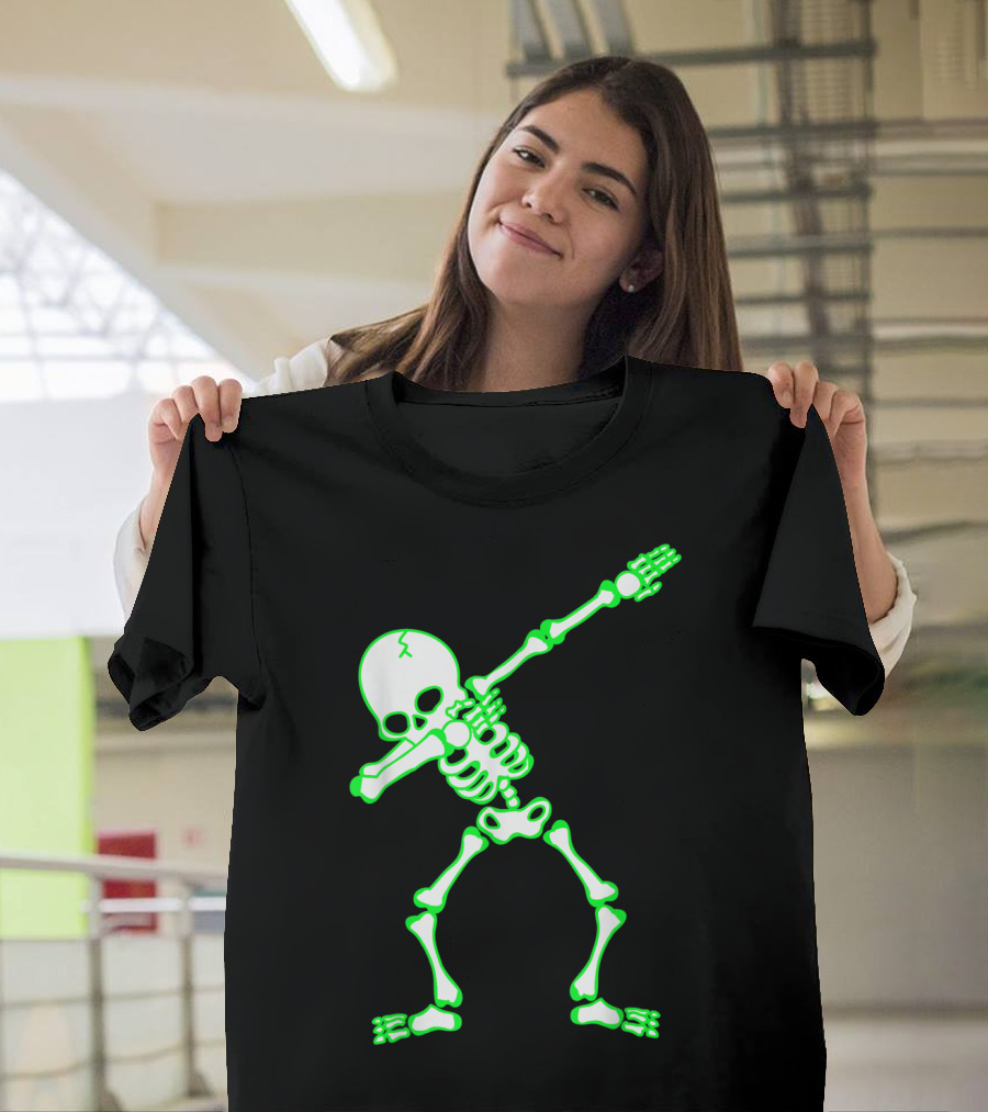 Dabbing Skeleton Kids Bones Neon Glow T-Shirt
