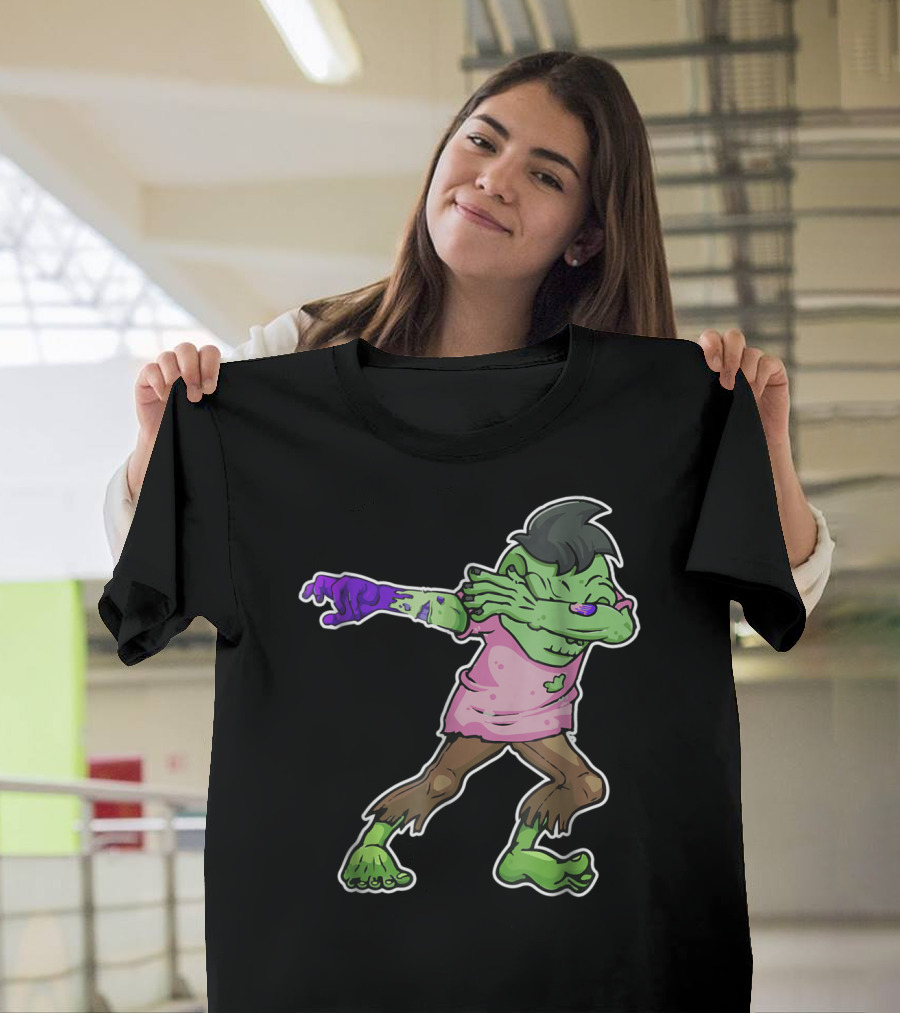 Dabbing Zombie Cartoon Character in Pink T-Shirt