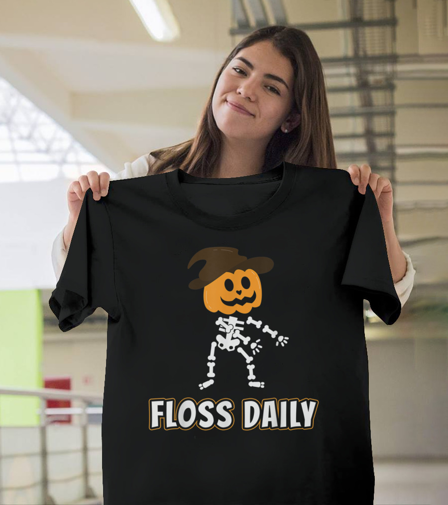 Floss Dance Skeleton Pumpkin Head Floss Daily Halloween T-Shirt