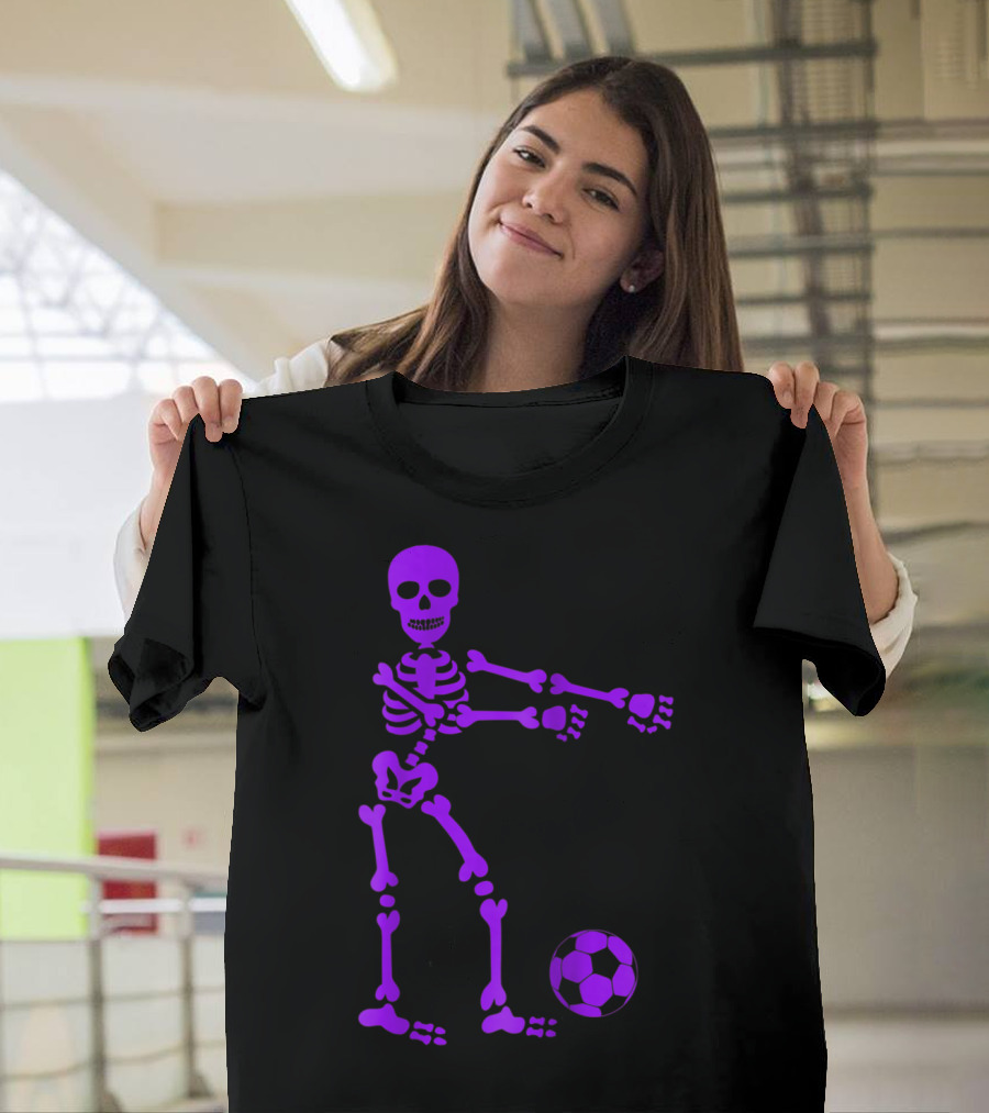 Flossing Purple Skeleton with Soccer Ball T-Shirt