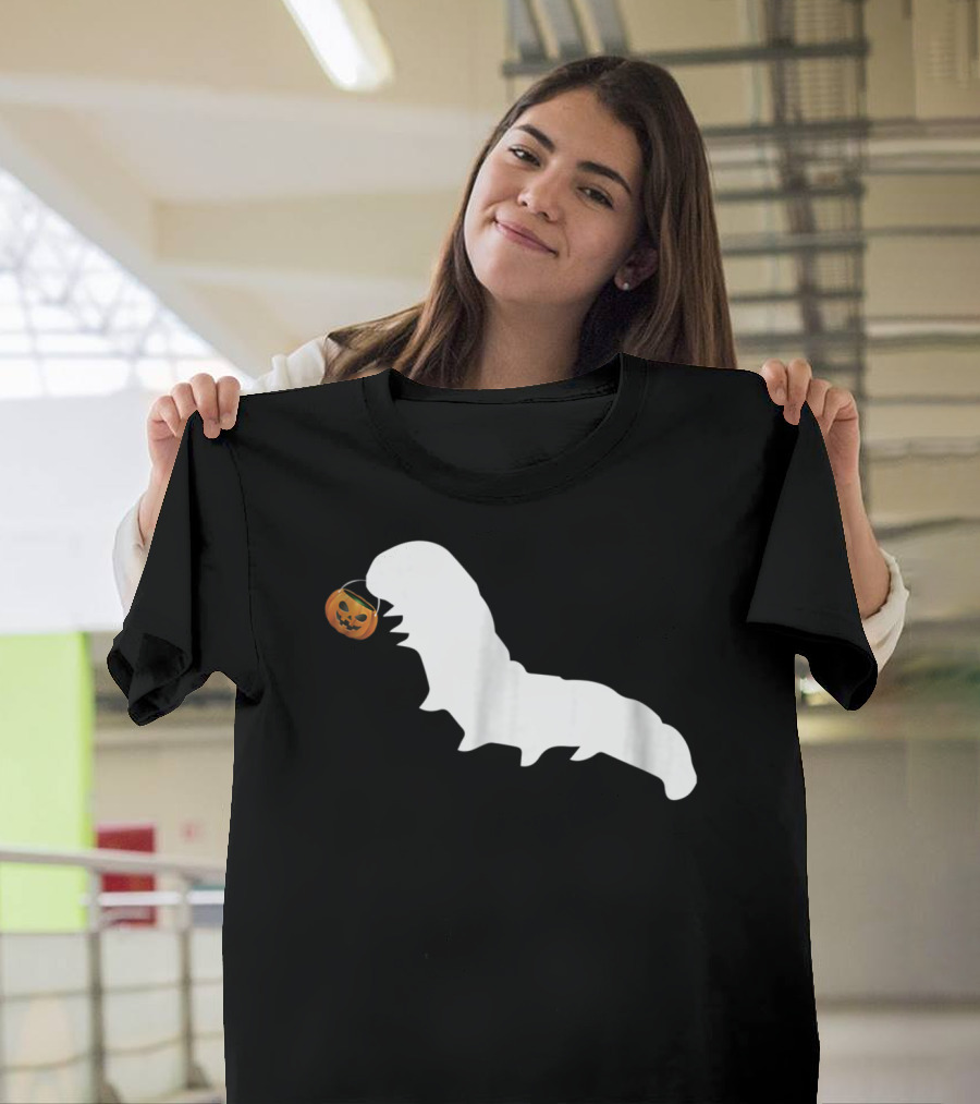 Caterpillar Silhouette Holding Pumpkin Funny Halloween T-Shirt