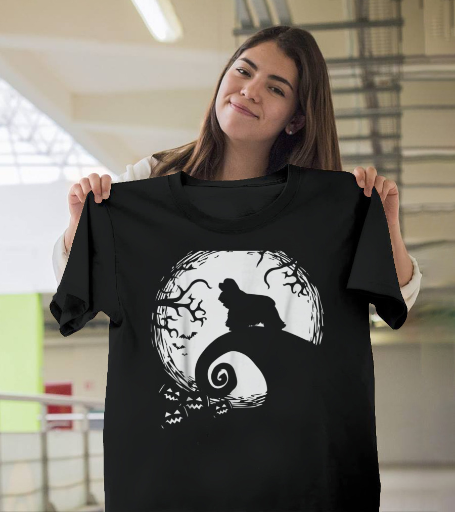 Funny Cocker Spaniel on Spiral Hill with Moon and Halloween Elements T-Shirt