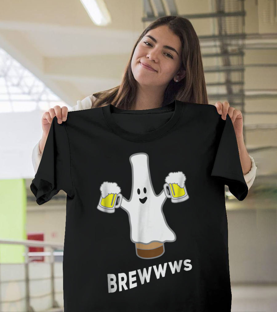 Funny Halloween Beer Bottle Pub Crawl Ghost Brewwws T-Shirt