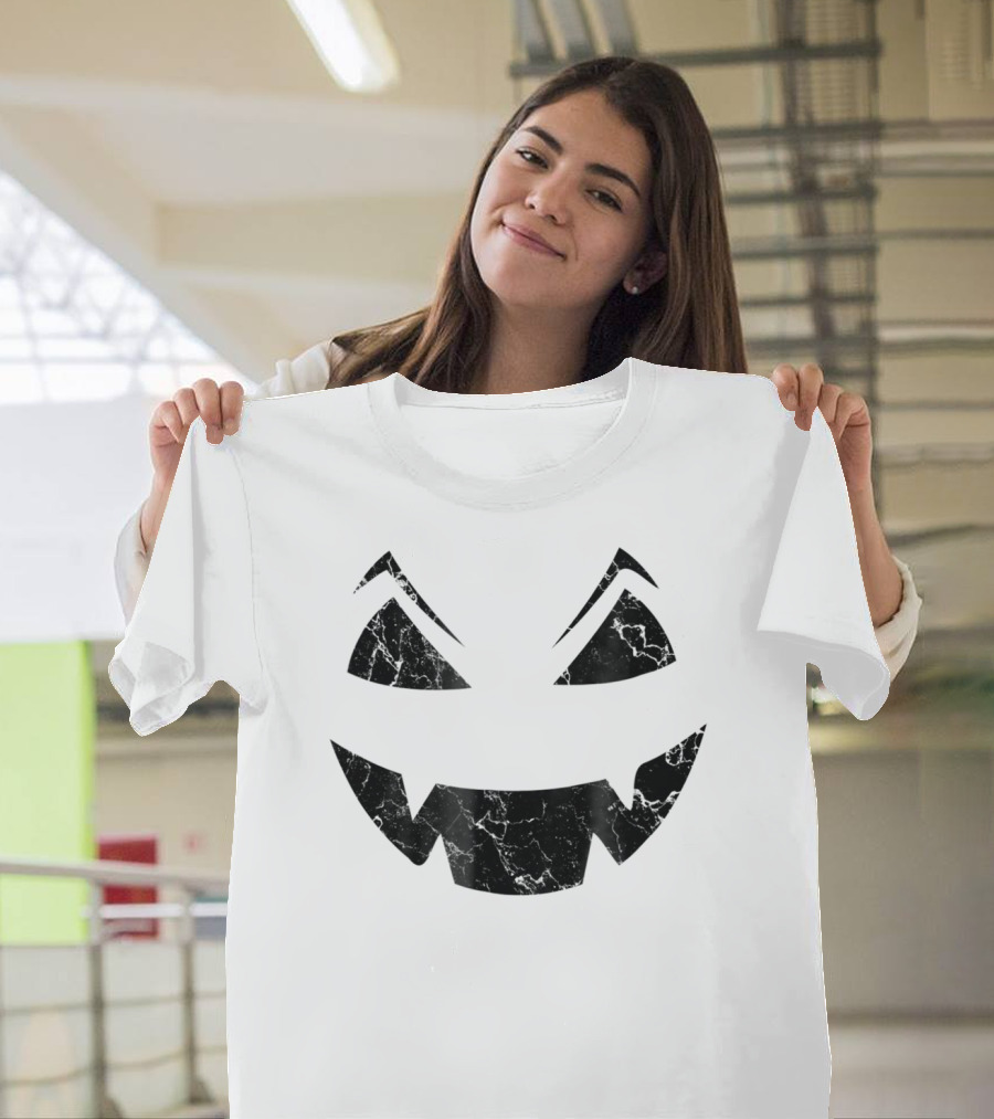 Halloween Dark Green Scary Pumpkin Face Marble Texture T-Shirt