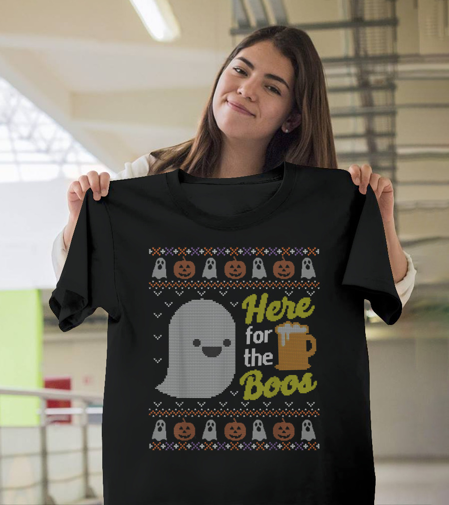 Here for the Boos Ghost Pumpkin Beer Mug Halloween T-Shirt