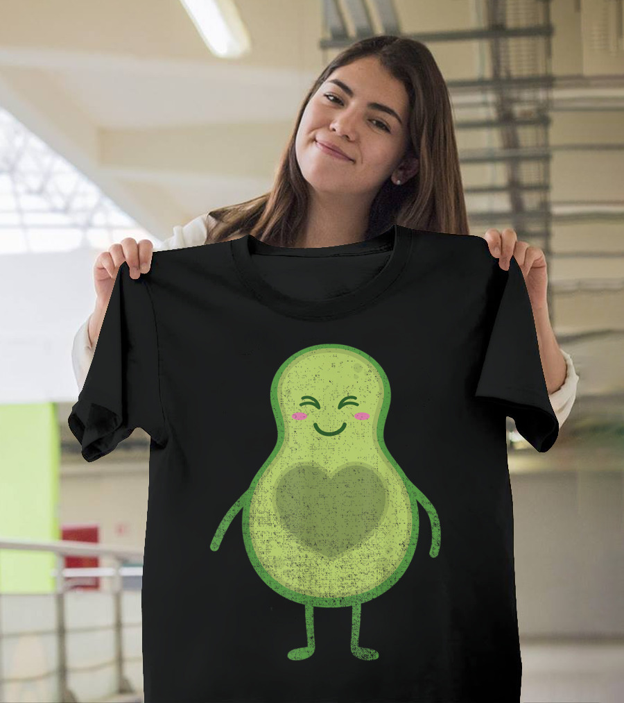 Halloween Couple Avocado Matching Lazy Emoji Heart Face T-Shirt