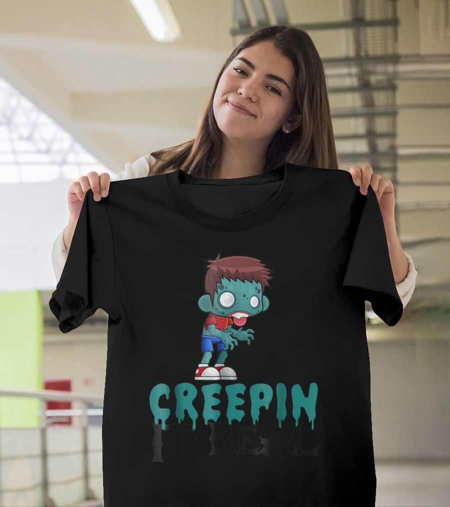 Halloween Creepin It Real Zombie Kid Funny Pun Creepin T-Shirt