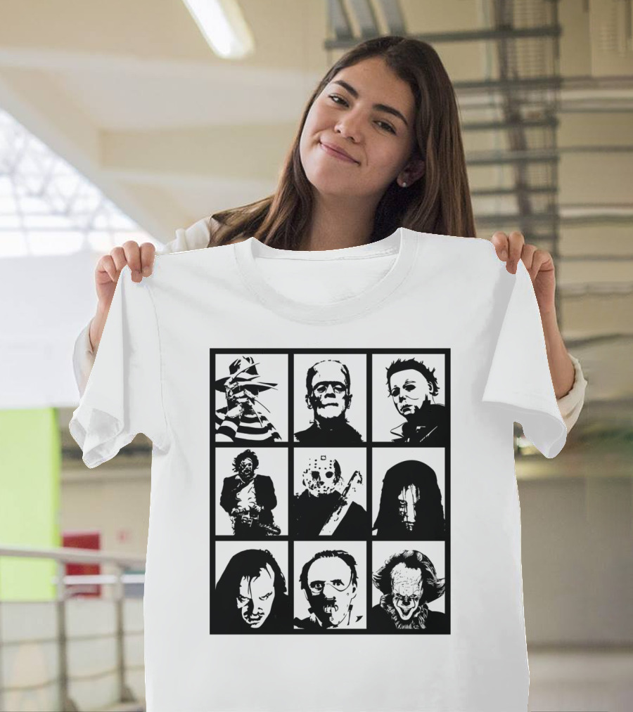 Horror Icons Halloween Fright Night Party Freddy Frankenstein Michael Jason Pennywise T-Shirt