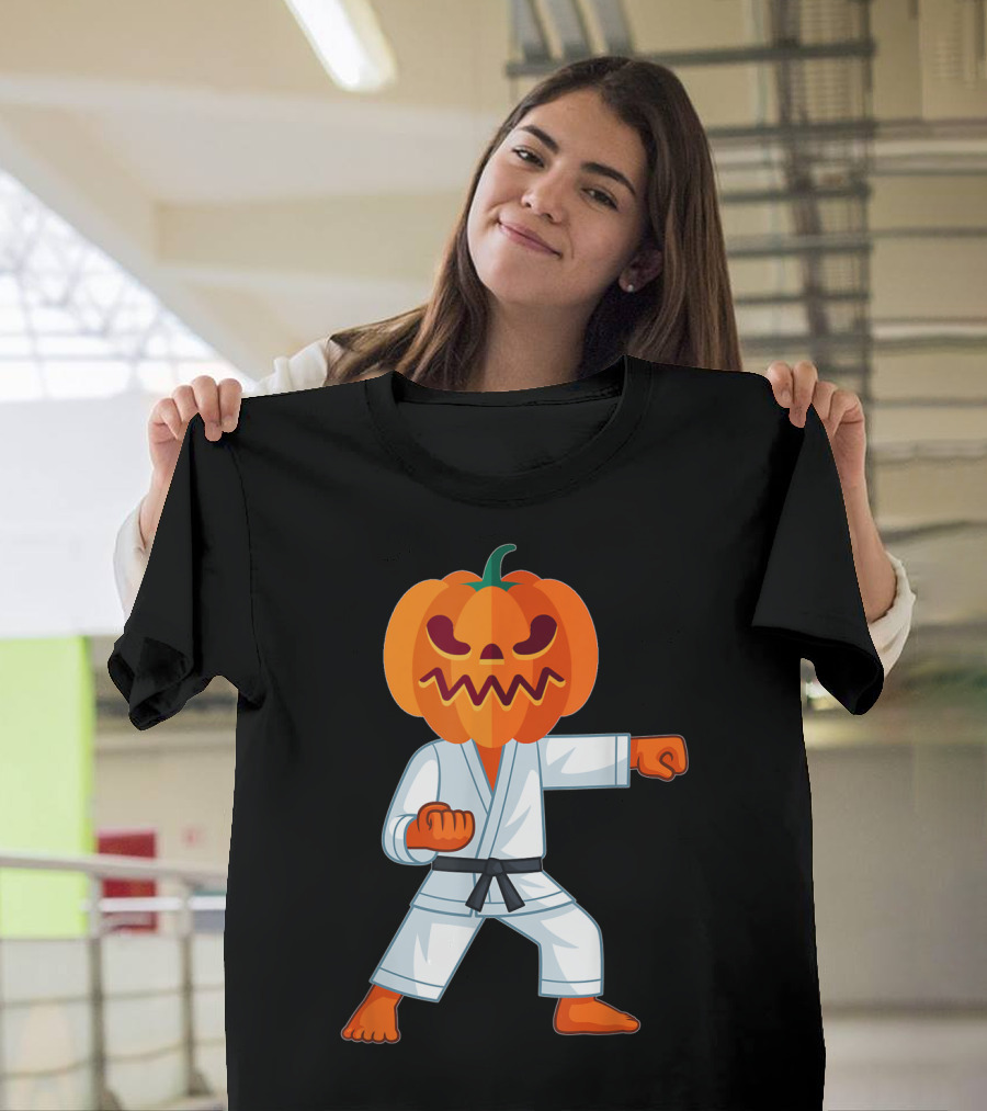 Halloween Karate Fighter Pumpkin Head Martial Arts Scary T-Shirt