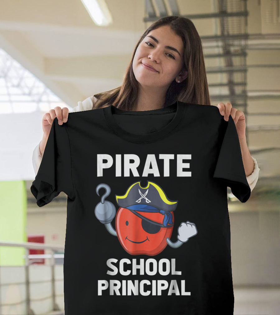 Pirate School Principal Halloween Apple with Hook and Eyepatch T-Shirt