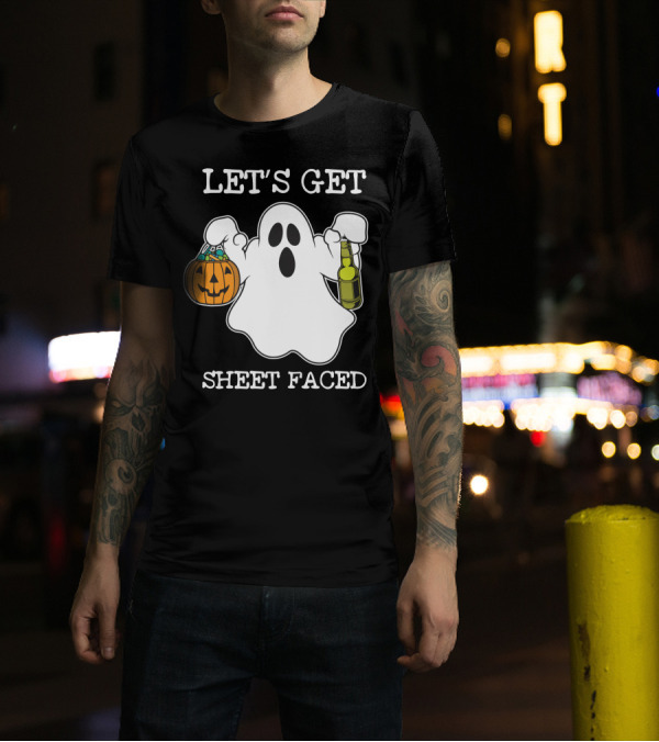 Let's Get Sheet Faced Halloween Ghost Pumpkin Alcohol T-Shirt