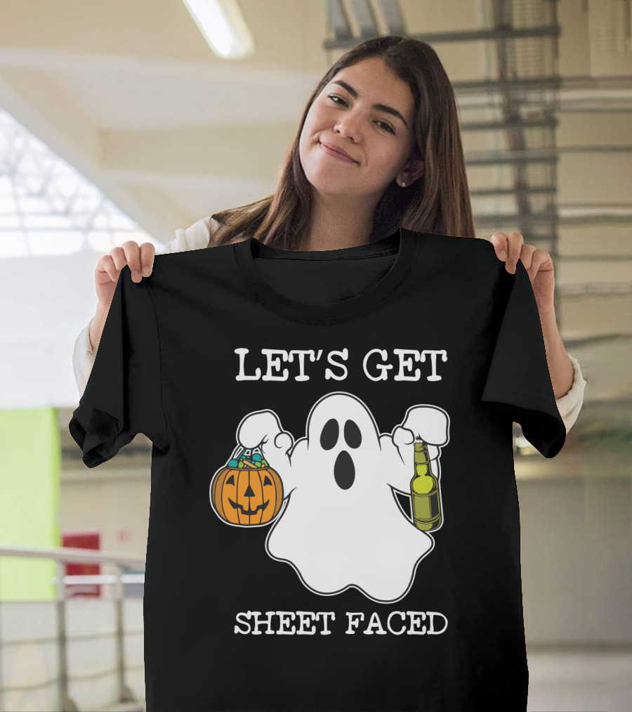 Let's Get Sheet Faced Halloween Ghost Pumpkin Alcohol T-Shirt