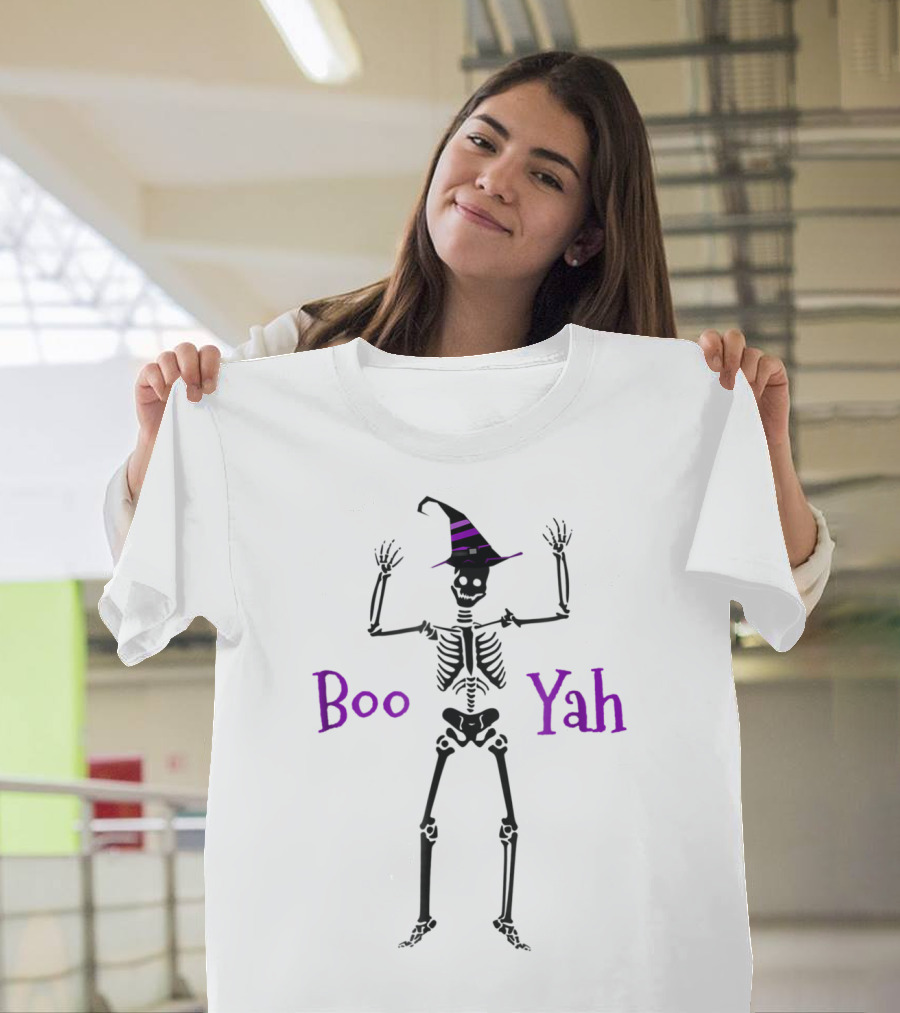 Halloween Skeleton Witch Hat Boo Yah T-Shirt