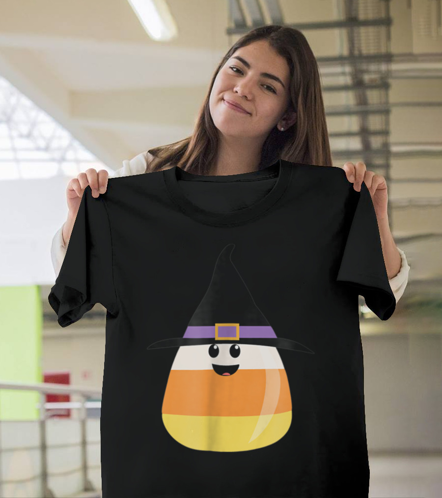 Halloween With Chip the Candy Corn Witch Hat Smiling T-Shirt