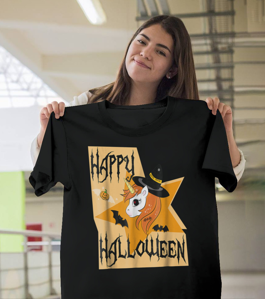Happy Halloween Unicorn Witch Pumpkin Bat T-Shirt