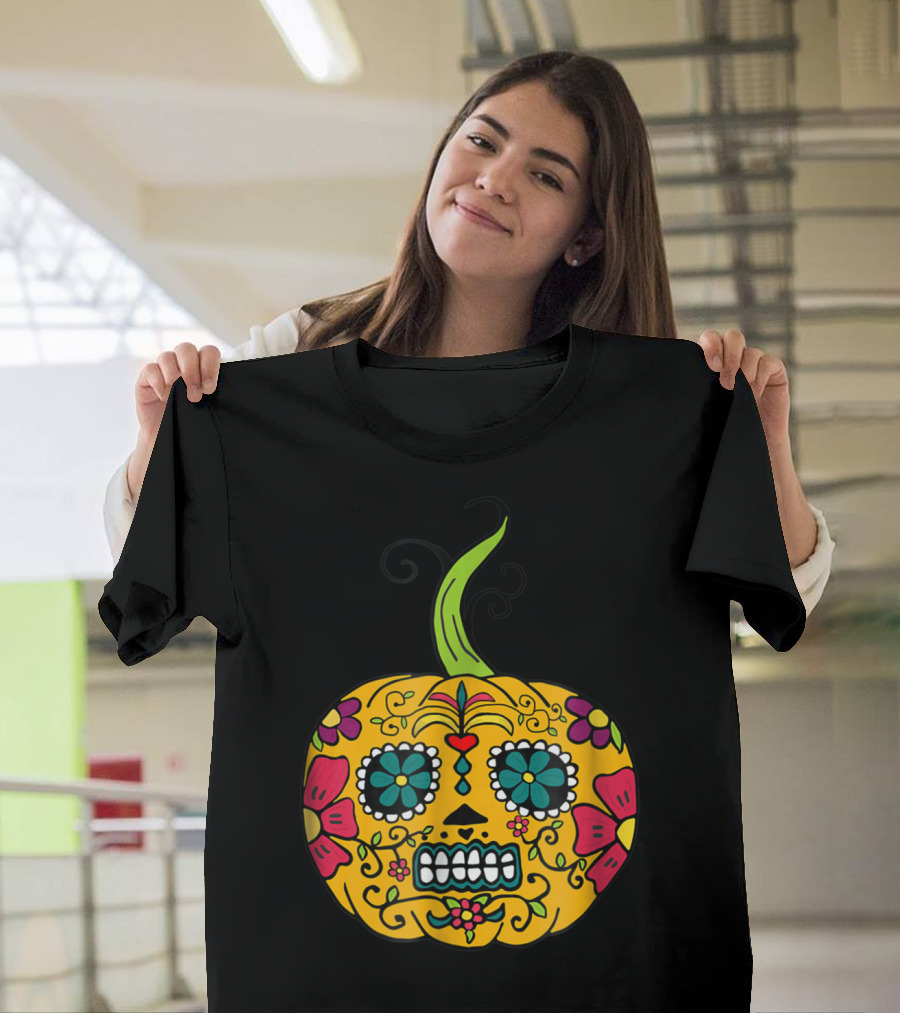 Halloween Sugar Skull Pumpkin Face Costume T-Shirt
