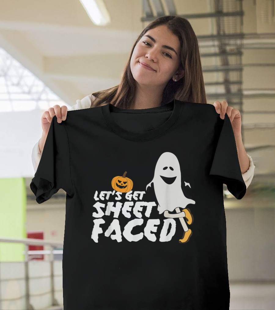 Let's Get Sheet Faced Funny Halloween Ghost Pumpkin T-Shirt