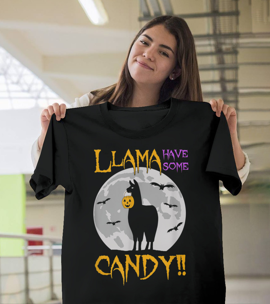 Llama Have Some Candy Moon Silhouette with Bats T-Shirt