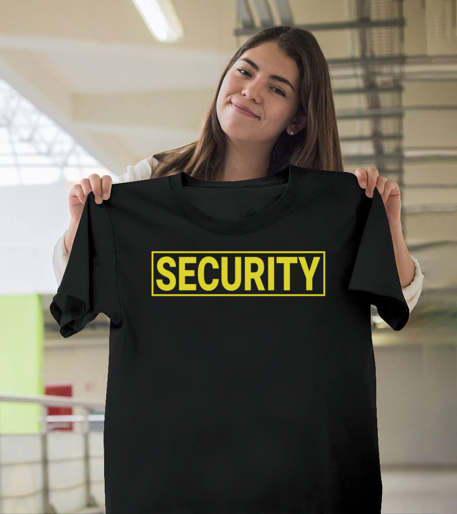 Security Guard Bold Yellow Text Print T-Shirt