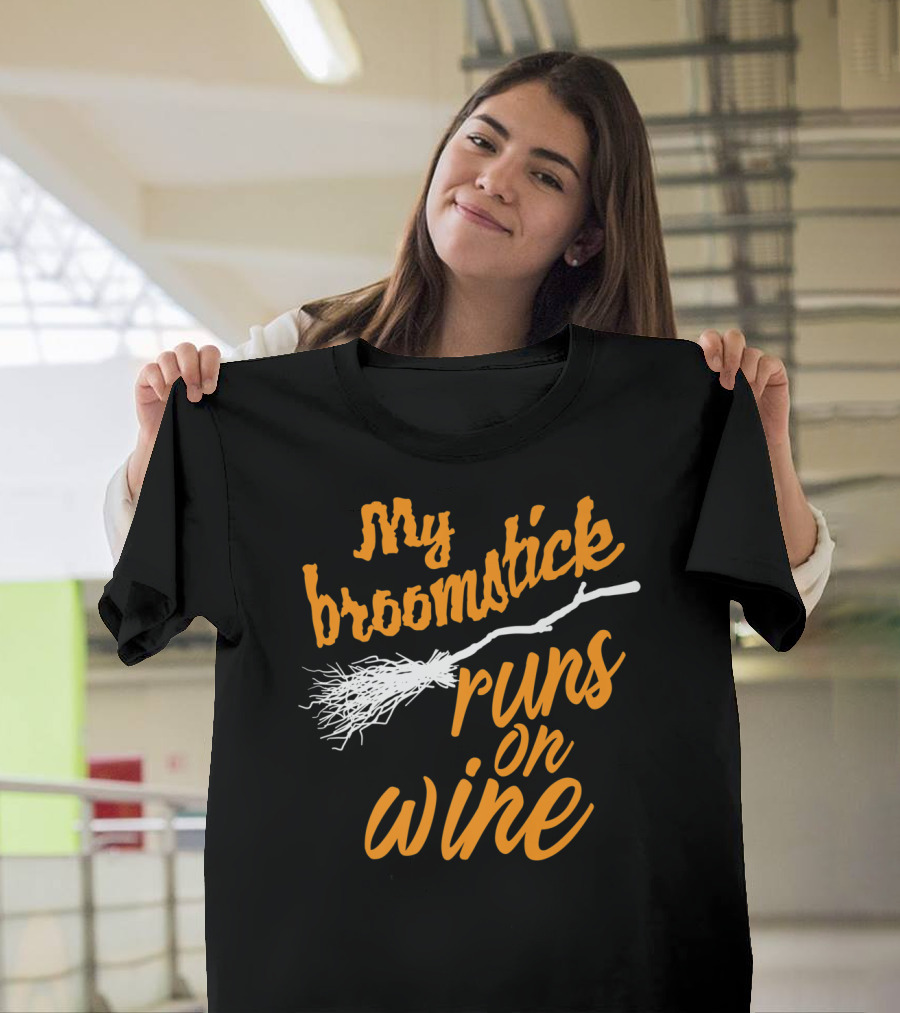 My Broomstick Runs On Wine Cool Halloween T-Shirt