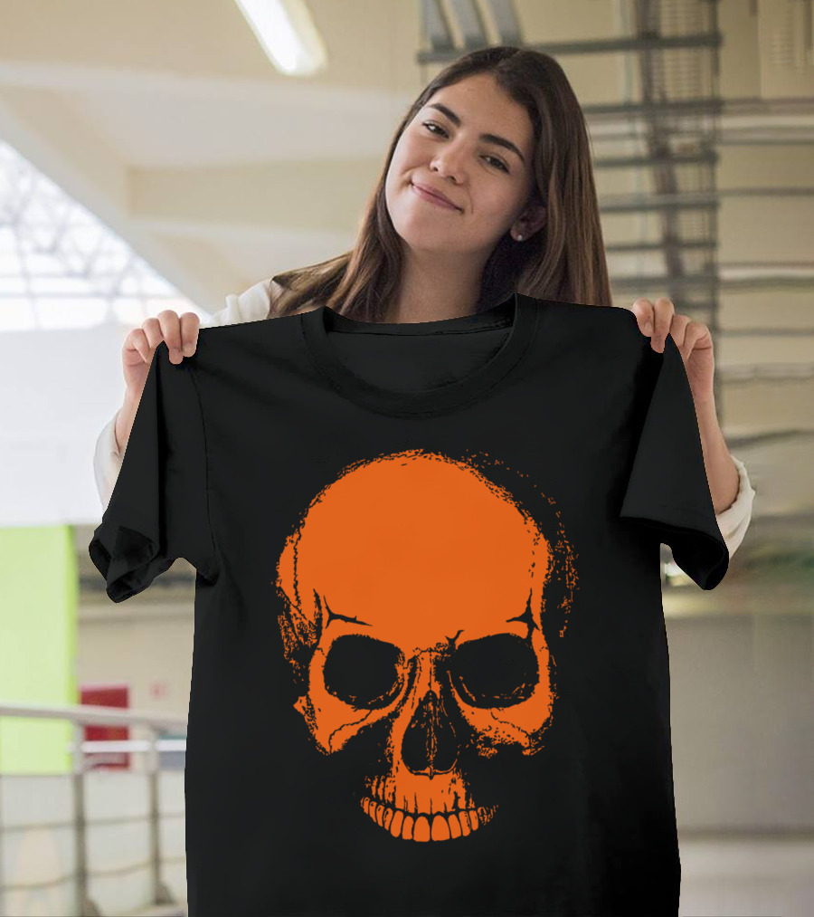 Orange Skeleton Skull Halloween Head T-Shirt