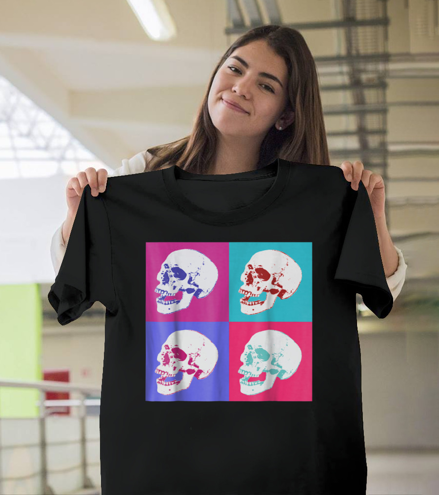 Pop Art Colorful Skull Warhol Style Quadrant T-Shirt