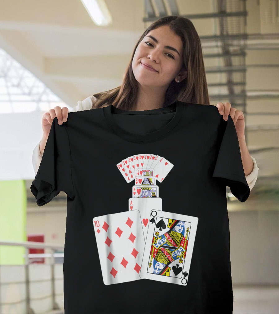 Queen Of Spades Hearts Playing Card Stack T-Shirt